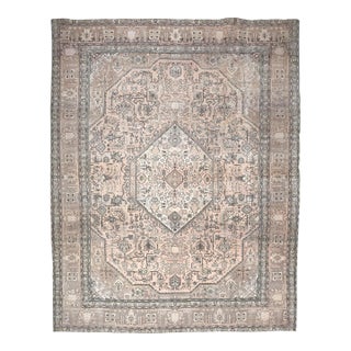 1970s Vintage Persian Handmade Wool Cotton Light Gray Area Rug For Sale