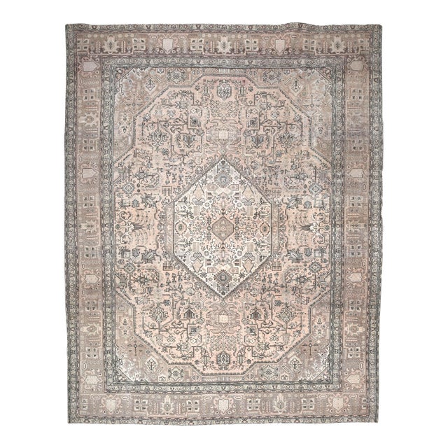 1970s Vintage Persian Handmade Wool Cotton Light Gray Area Rug For Sale
