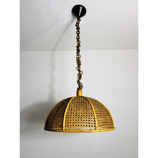 Midcentury Wooden Bamboo Pendant Lamp, Italy, 1960s For Sale - Image 6 of 11