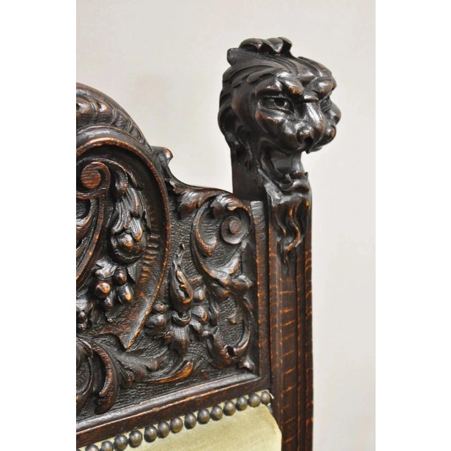 Renaissance Late 19th Century Rj Horner Attr Renaissance Figural Lion Carved Oak Wood Dining Chairs - Set of 6 For Sale - Image 3 of 16