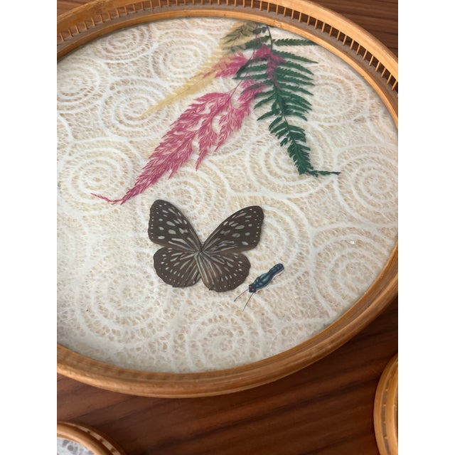 Wood 1960s Bamboo Pressed Butterfly Cocktail Tray and Coaster Set-7 Pieces For Sale - Image 7 of 9