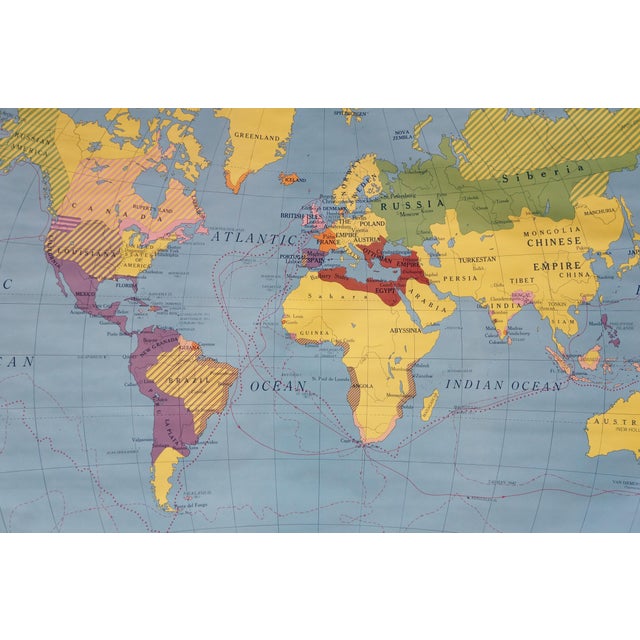 A.J. Nystrom Antique Colonial Powers 1783 Historic World Wall Map a J Nystrom Pull Down 50" For Sale - Image 4 of 17
