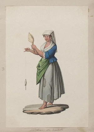 Michela De Vito, Neapolitan Costume, Original Gouache, 19th Century
