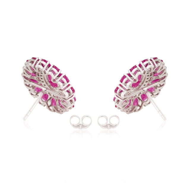 Luxury 10.21ct Ruby Bloom Diamond Halo Statement Stud Earrings in 14k Gold- A Pair For Sale - Image 10 of 16