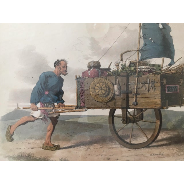 1799 Hand Colored Engraving of Chinese Merchant With His Cart of Wares. Framed. For Sale - Image 4 of 7