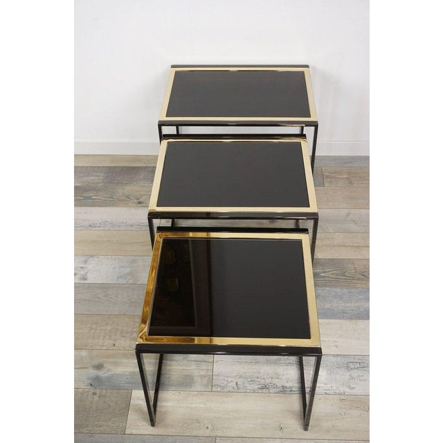 Black Nesting Tables in Gold-Plated and Black Metal, 1970s, Set of 3 For Sale - Image 8 of 9