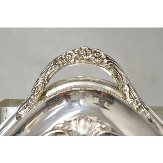 Metal Vintage Silverplate Victorian Style Ornate Lidded Vegetable Serving Dish Platter For Sale - Image 7 of 12