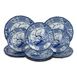 1980s Gumps of San Francisco Blue & White Japanese Porcelain Dinnerware Plates- Set of 12 For Sale
