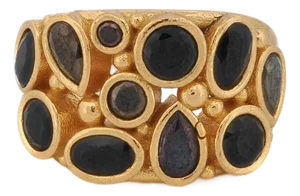 Teardrop Onyx Stone & Gold Adjustable Statement Ring, Size 4