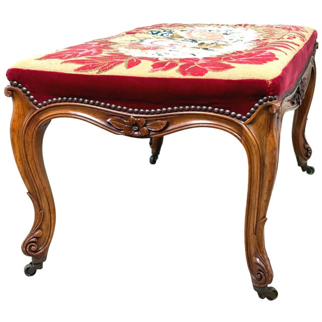 19th Century Victorian Walnut Salon Stool, 1860s For Sale - Image 4 of 12