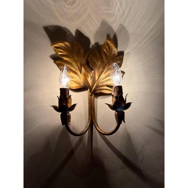 Hollywood Regency Gilt Acanthus Leaf Wall Lights, 1950s, Set of 3 For Sale - Image 12 of 17