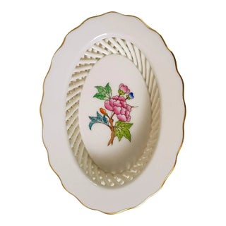 Herend Oval Basket Queen Victoria 7380 Va Mini Porcelain Open Lattice Chinoiserie Decor Tiny Hungarian Ceramic Pottery Grandmillenial Decor For Sale
