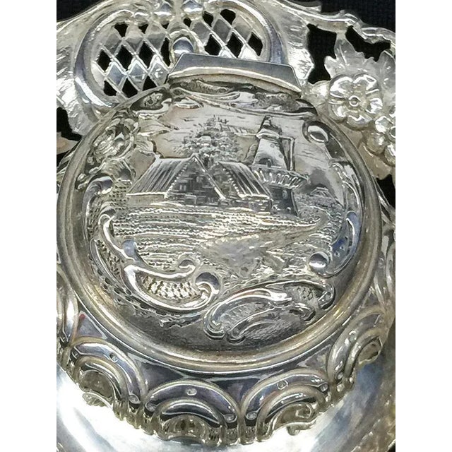 Silver Small Dutch Sword Marked Inkwell With a Scene of Houses and a Windmill For Sale - Image 4 of 11