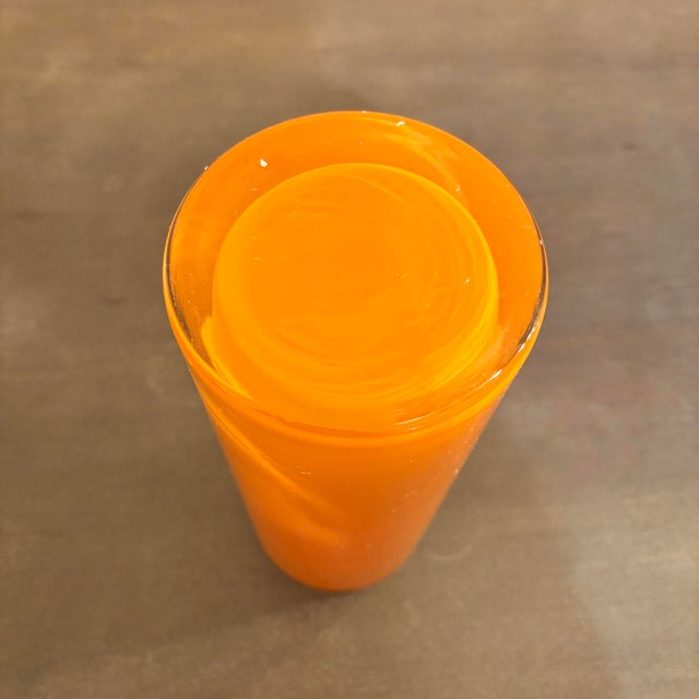 Vintage Orange Cased Glass Cylinder Vase, Mid-Century For Sale - Image 4 of 6