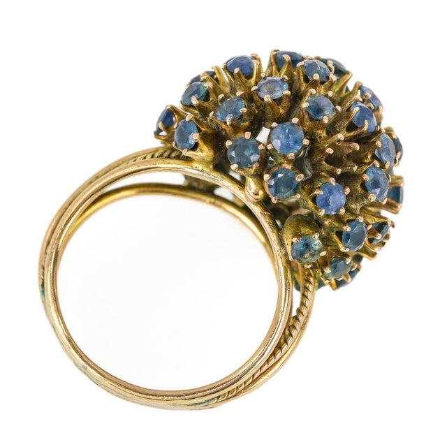 10k Yellow Gold Blue Topaz Cluster Ball Cocktail Ring Vintage For Sale In Tampa - Image 6 of 7