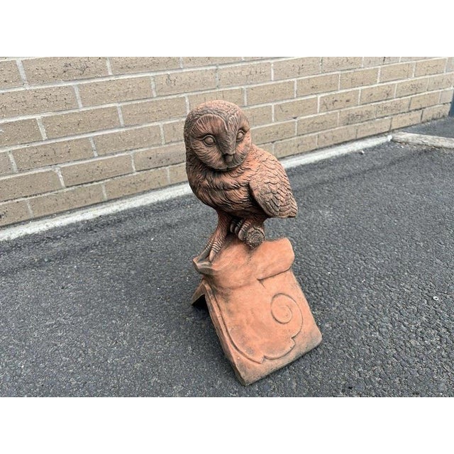 English Owl Garden Ornament in Aged Terracotta For Sale - Image 15 of 18