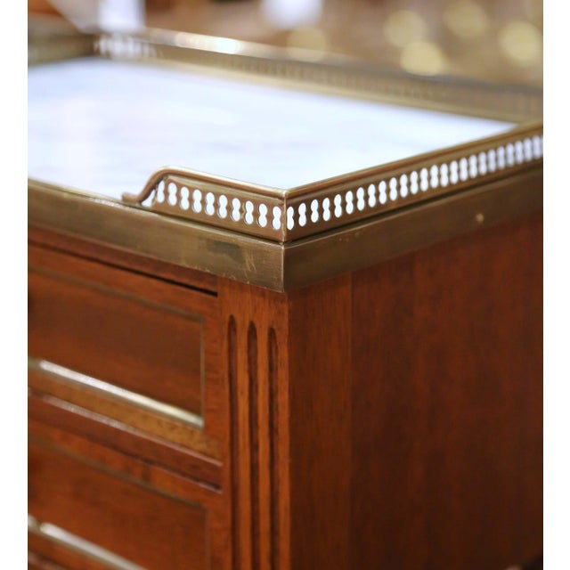 Late 20th Century Pair of Vintage French Louis XVI Marble Top Mahogany Two-Drawer Nightstands For Sale - Image 5 of 14