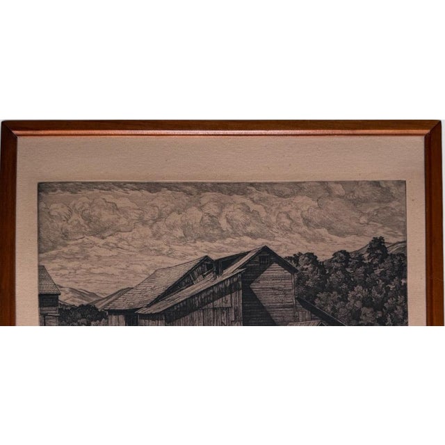 Vintage Luigi Lucioni Hand-Signed Fine Art Etching New England Regionalist Landscape Weathered Vermont Barn Custom Framed For Sale - Image 4 of 12