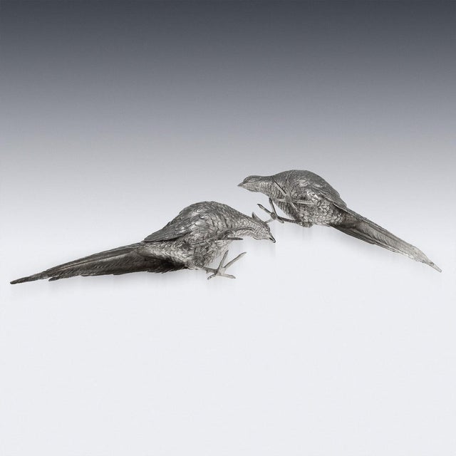 20th Century Italian Silver Pheasant Statues, 1920s, Set of 2 For Sale - Image 11 of 18