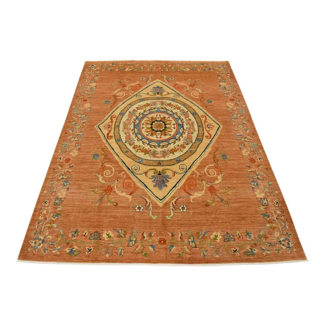 Aubusson Rug 8′ X 10′ Orange Wool Traditional Hand-Knotted Oriental Carpet For Sale