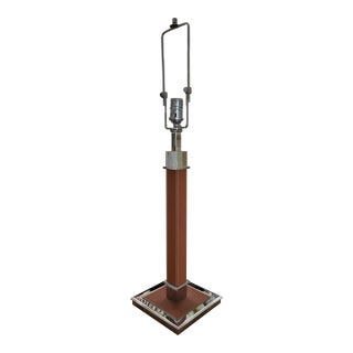 1990s Ralph Lauren Home Shiny Polished Nickel and Leather Wrapped Buffet Lamp For Sale