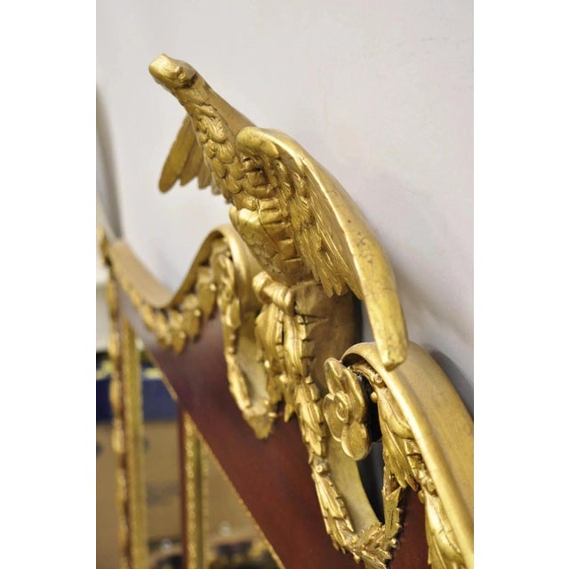 Antique American Federal Gilt Carved Overmantle Triple Mirror With Gold Eagle For Sale In Philadelphia - Image 6 of 12