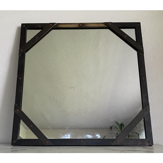Metal Vintage Sarreid Ltd. Patinated Brass Studded Wall Mirror, Mid-Century Modern, C. 1960s For Sale - Image 7 of 8