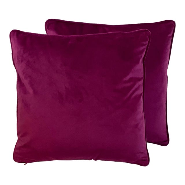 Contemporary Italian Boysenberry Purple Velvet Pillows - A Pair For Sale