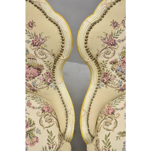 Vintage French Louis XV Style Cream & Pink Painted Boudoir Slipper Chair - Pair For Sale - Image 10 of 14