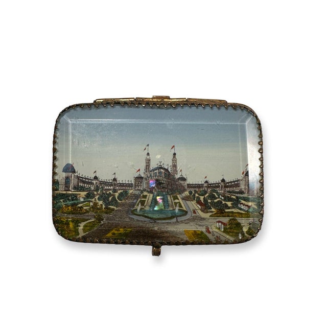 Brass Antique Paris Trocadéro Palace Souvenir Jewelry Box, Gilt Brass & Beveled Glass, C. 1890–1900 For Sale - Image 8 of 11