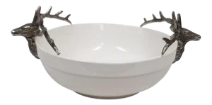 White Bowl With Deer Antler Handles