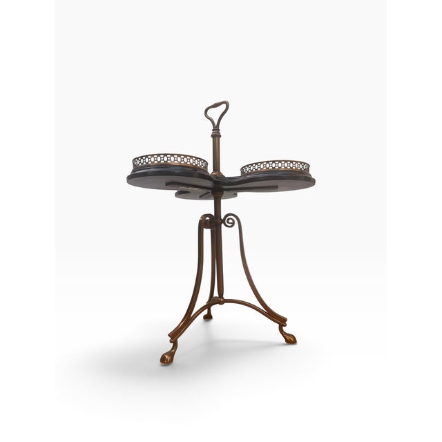 Traditional Vintage Maitland-Smith Trefold Tooled Leather & Brass Side Table For Sale - Image 3 of 16