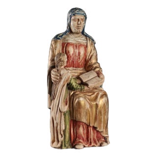 Saint Anne with the Child Mary Wood Sculpture For Sale