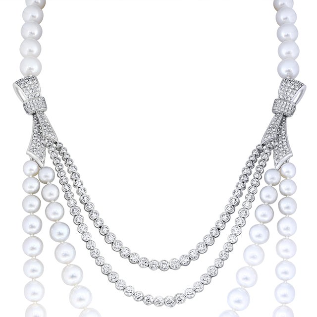 Gemstone Piaget Paris Diamond & South Sea Pearl Suite Necklace, Earring Watch & Ring 18k For Sale - Image 7 of 8