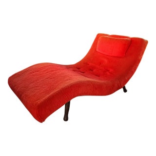 Vintage Mid-Century Modern Wave Chaise Lounge in Orange-Red Plush Upholstery, Adrian Pearsall Style For Sale