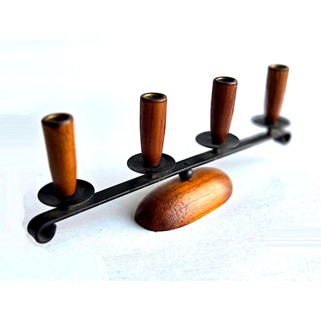 1980s Lüthje Danish Teak Wood Candelabra For Sale - Image 10 of 13