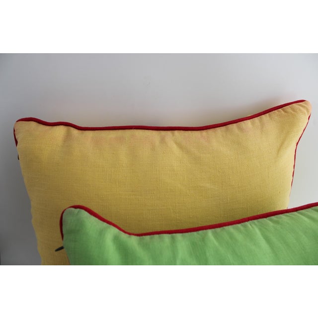 2020s Vibrant Pair of Koi Fish Hand Embroidered Pillow Covers 21" Square, Good Fortune For Sale - Image 5 of 10