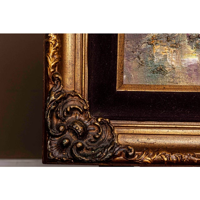Signed European Street Scene Original Oil Painting in Ornate Gilt Frame For Sale - Image 6 of 13
