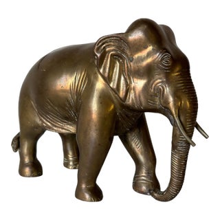 Vintage Solid Brass Elephant Sculpture For Sale