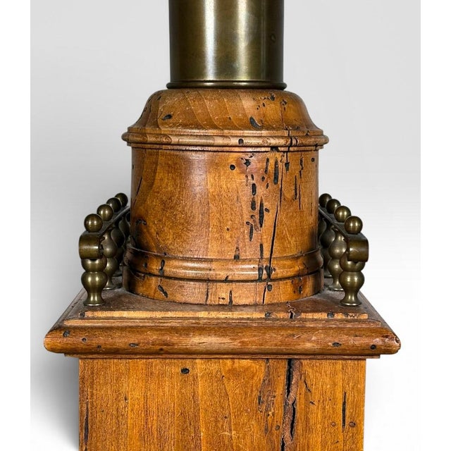 Brown Antique Victorian Converted Brass Column Lamp on Wood Base With 1786 Plaque For Sale - Image 8 of 17