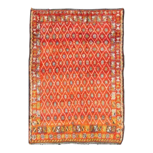 Mid 20th Century Orange and Red Background Vintage Moroccan Rug With All-Over Diamond Pattern