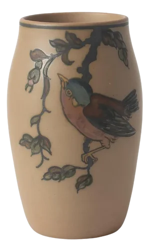 Hand-Painted Bird Vase by Lauritz Hjorth, 1920s