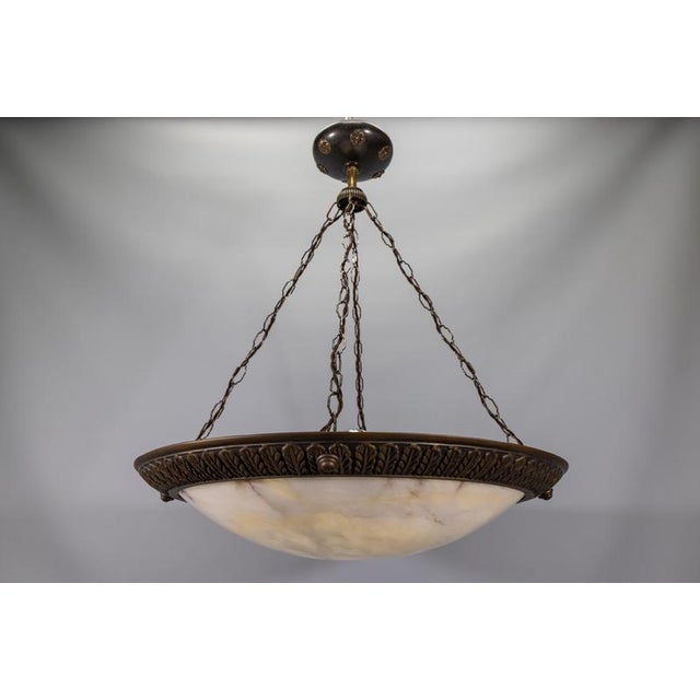 Large Art Deco Eight-Light Alabaster and Bronze Chandelier, 1920s For Sale - Image 14 of 18