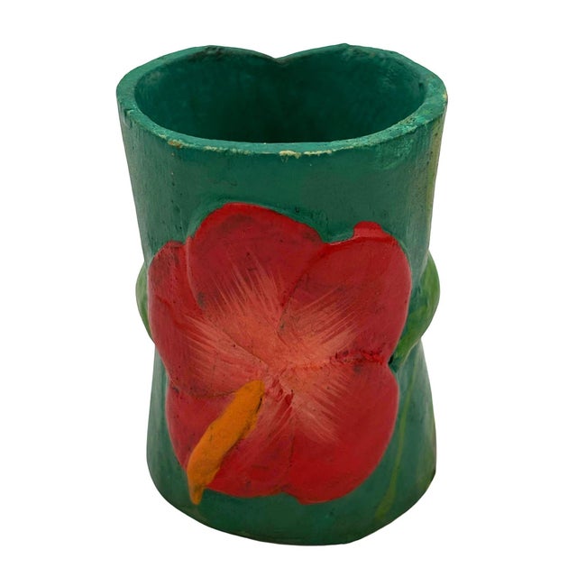 Mid 20th Century Hawaiian Hand Carved Napkins Rings W/ Hand Painted Floral, Set of 6 For Sale - Image 4 of 12