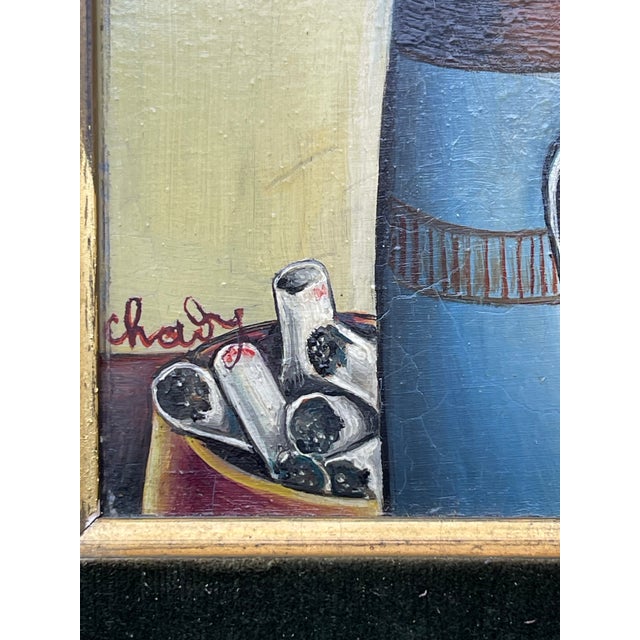 Portrait Oil Painting "Will He Come Back?" Oil on Hardboard Wood France 1970 Expressionism Movement, Framed For Sale - Image 11 of 12