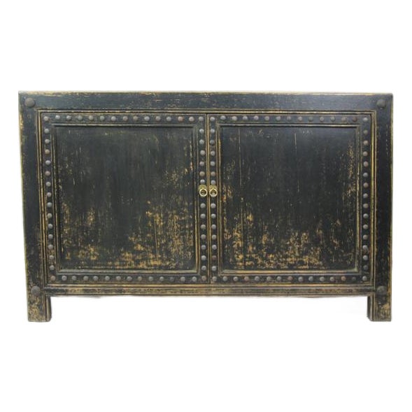 Distressed 2 Panels Door Black Sideboard For Sale