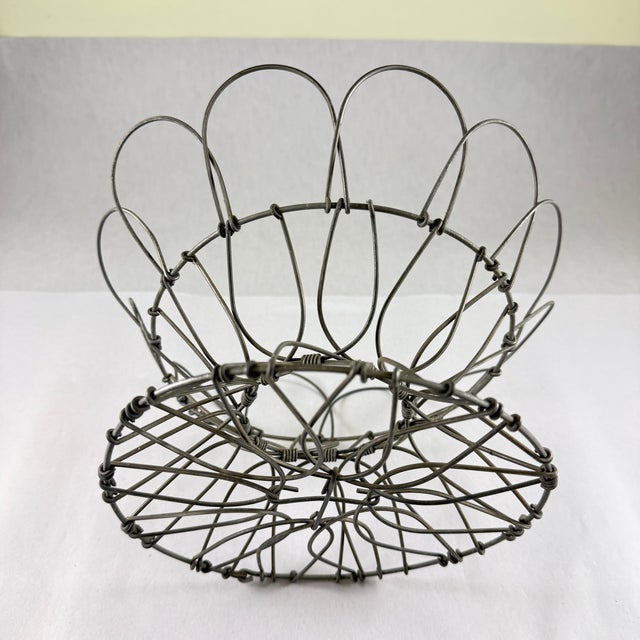 Antique French Handmade Folding Top Wire Kitchen Egg Basket For Sale - Image 10 of 13