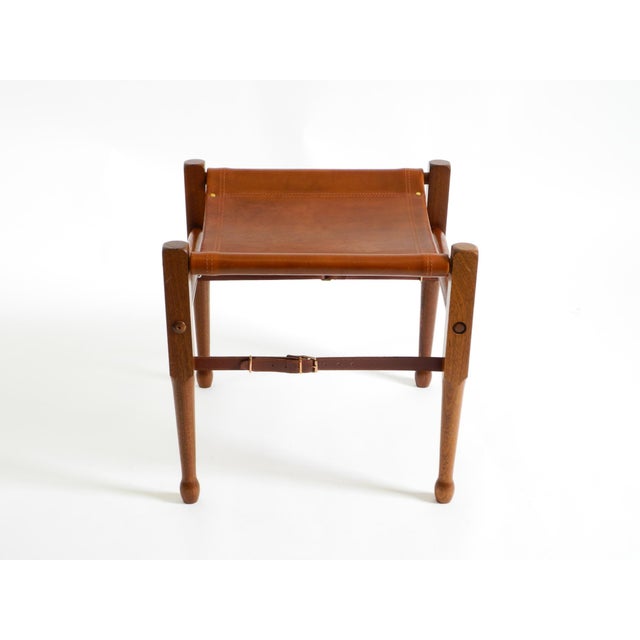 Vintage Safari Stool with Teak Frame and Saddle Leather, 1990s For Sale - Image 6 of 18