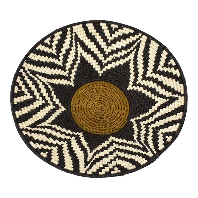 Early 20th Century Black and White Sisal Handwoven Basket Eswatini 12inch For Sale