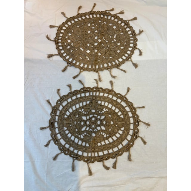 Textile 2 Italian Antique Doilies Hand Embroidered For Sale - Image 7 of 8